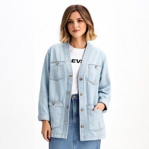 EUC SOFT SURROUNDINGS LIGHT WASH DENIM UTILITY CHORE JACKET SZ 3X